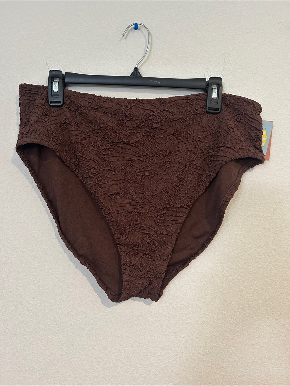 Shade & Shore Chocolate Textured High-Waist Bikini Bottom